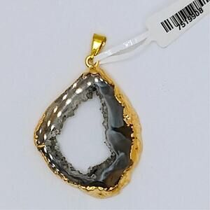 Geode Druzy Quartz Crystal  Slice Pendant GP